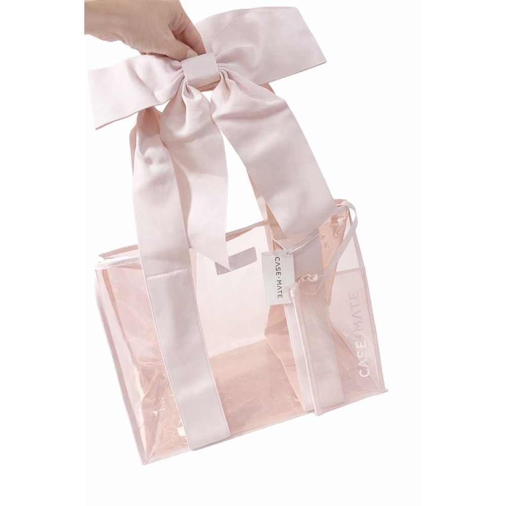 Case-Mate Pink Clear Tote Bag Bow PVC Shopper Handbag w/ Zip Pouch NWT New